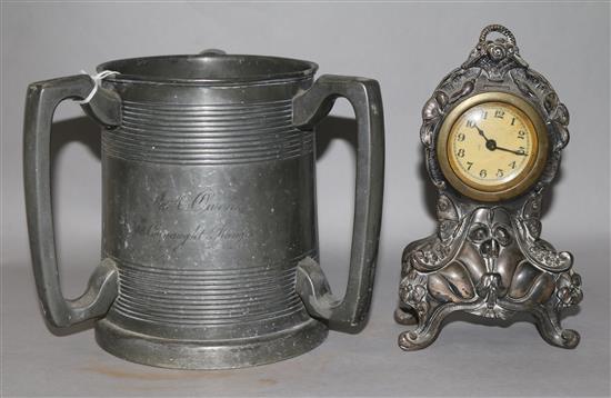 A German Art Nouveau Spelter mantel timepiece etc.